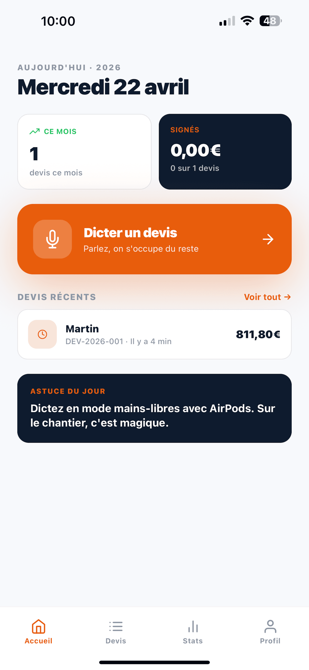 Écran d'accueil HopDevis