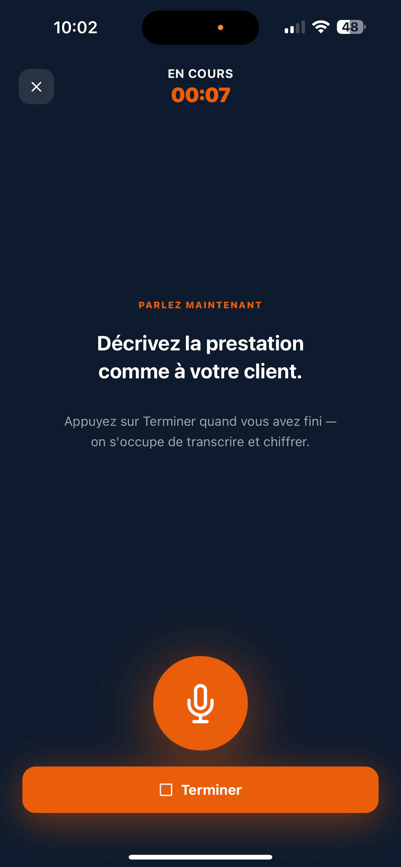 Écran de dictée vocale